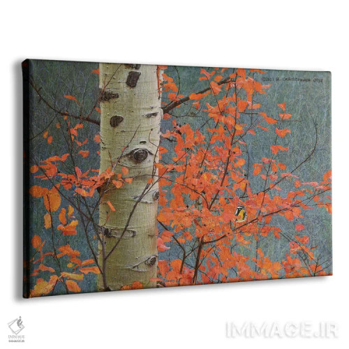تابلو برگهای قرمز بر خاکستری اثر کریستوفر وست - نمای پرسپکتیو محصول