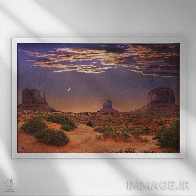 تابلو مریک و دستکشها (منظرهی Monument Valley) اثر کریستوفر وست - نمای قابدار سفید