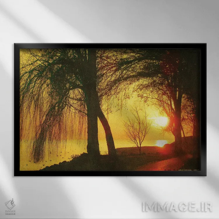 تابلو Lac Leman,بید مجنون، دریاچهٔ لمان (سوئیس) اثر کریستوفر وست - نمای قابدار مشکی