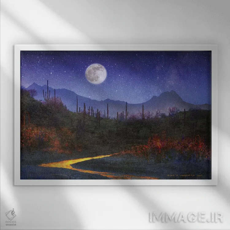 تابلو غروب بر فراز ساگواروها اثر کریستوفر وست - نمای قابدار سفید