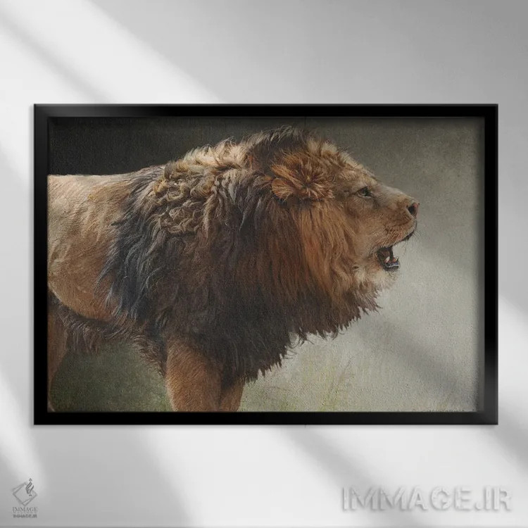تابلو شیر غران اثر کریستوفر وست - نمای قابدار مشکی