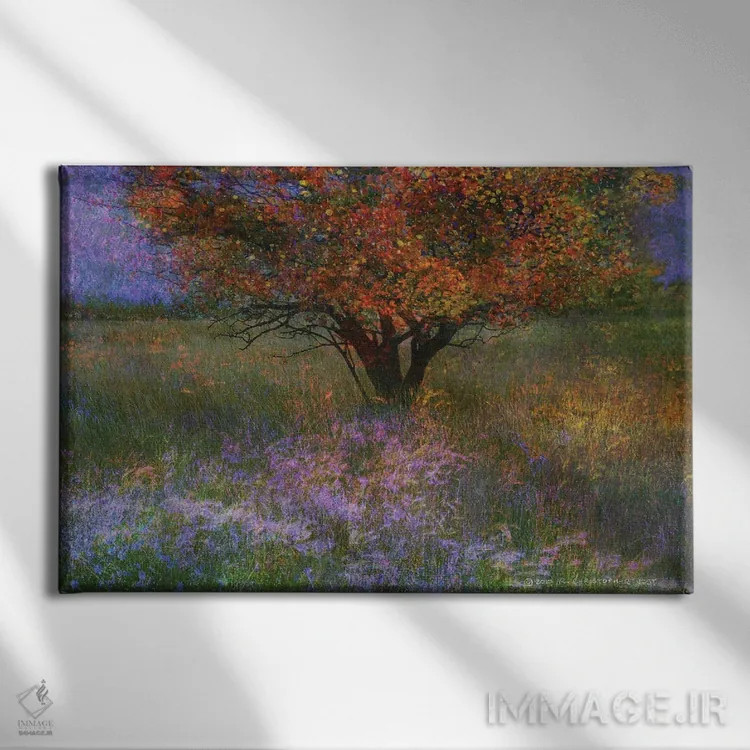 تابلو چمنزار پرگل با تکدرخت اثر کریستوفر وست - نمای روبهرو روی دیوار