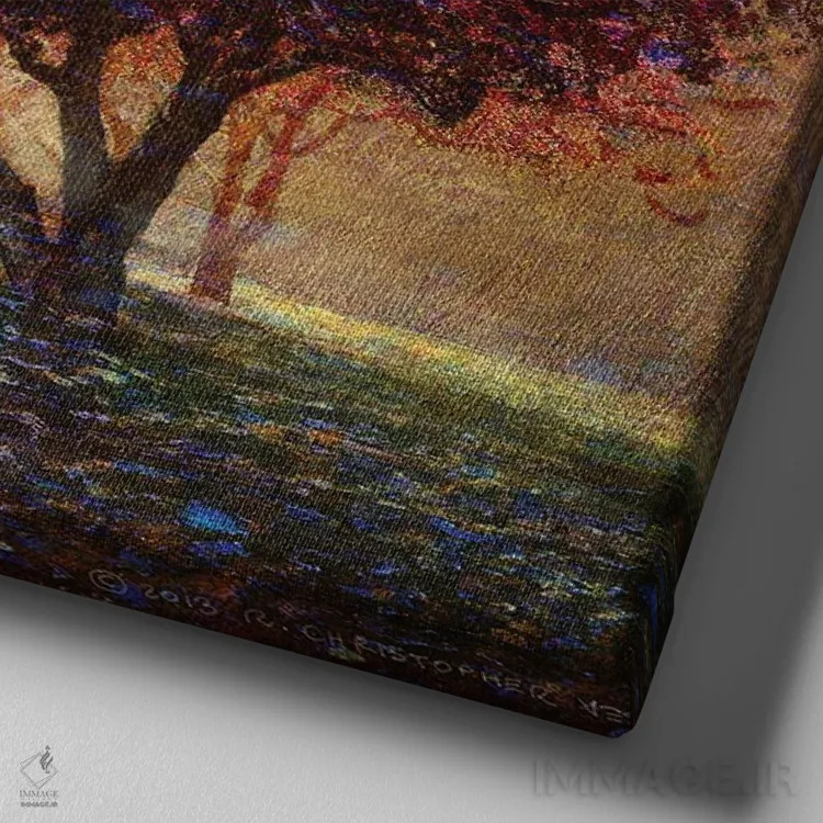 تابلو شکوفههای سیب وحشی اثر کریستوفر وست - نمای نزدیک بافت بوم