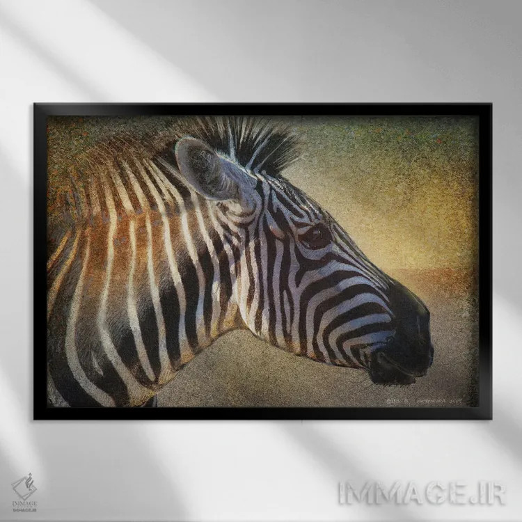 تابلو پرترهٔ گورخر اثر کریستوفر وست - نمای قابدار مشکی