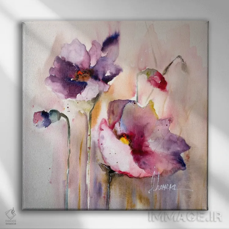 تابلو "شقایق آلوچه ۱" اثر لتیسیا هررا - نمای روبهرو روی دیوار