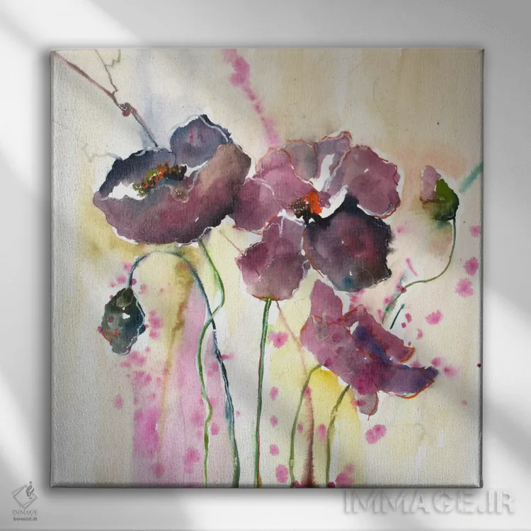 تابلو "شقایق آلوچه ۲" اثر لتیسیا هررا - نمای روبهرو روی دیوار