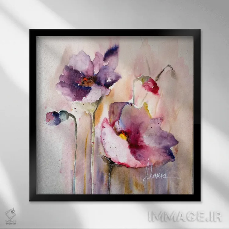 تابلو "شقایق آلوچه ۱" اثر لتیسیا هررا - نمای قابدار مشکی