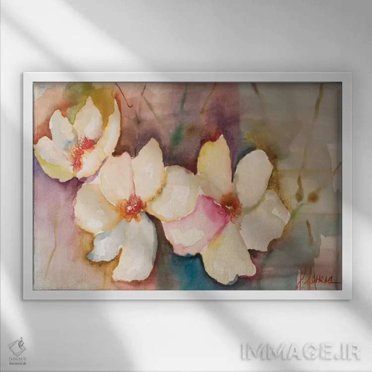 تابلو "گلهای افقی ۷" اثر لتیسیا هررا - نمای قابدار سفید