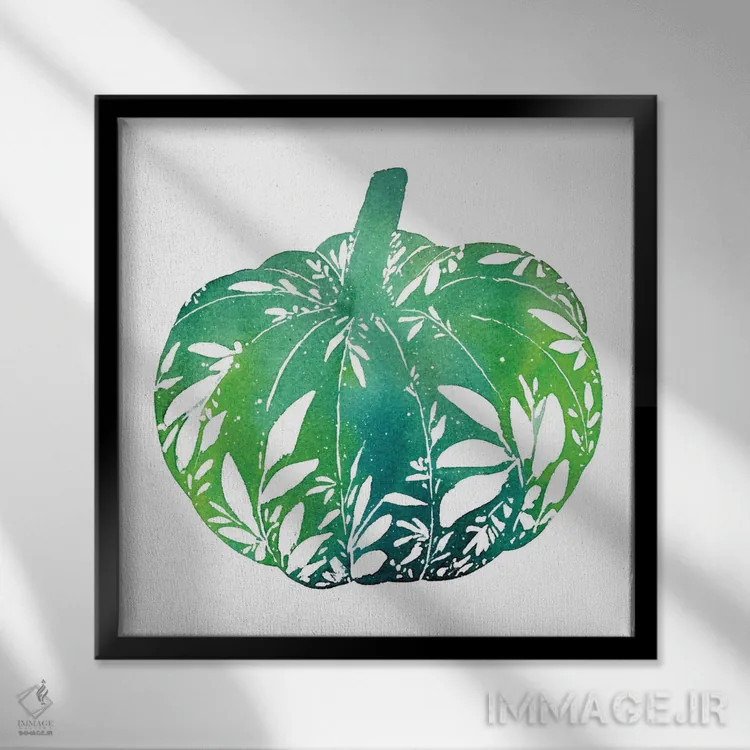 تابلو کدو سبز برگدار اثر کریتیو اینگرید - نمای قابدار مشکی