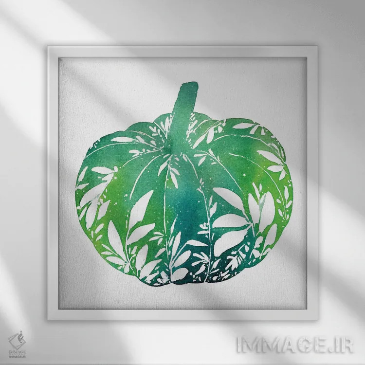 تابلو کدو سبز برگدار اثر کریتیو اینگرید - نمای قابدار سفید