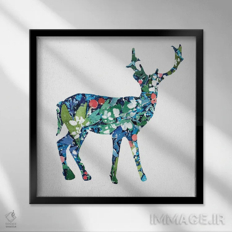 تابلو گوزن کریسمس اثر کریتیو اینگرید - نمای قابدار مشکی