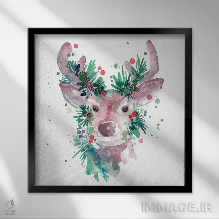 تابلو گوزن همیشهسبز اثر کریتیو اینگرید - نمای قابدار مشکی