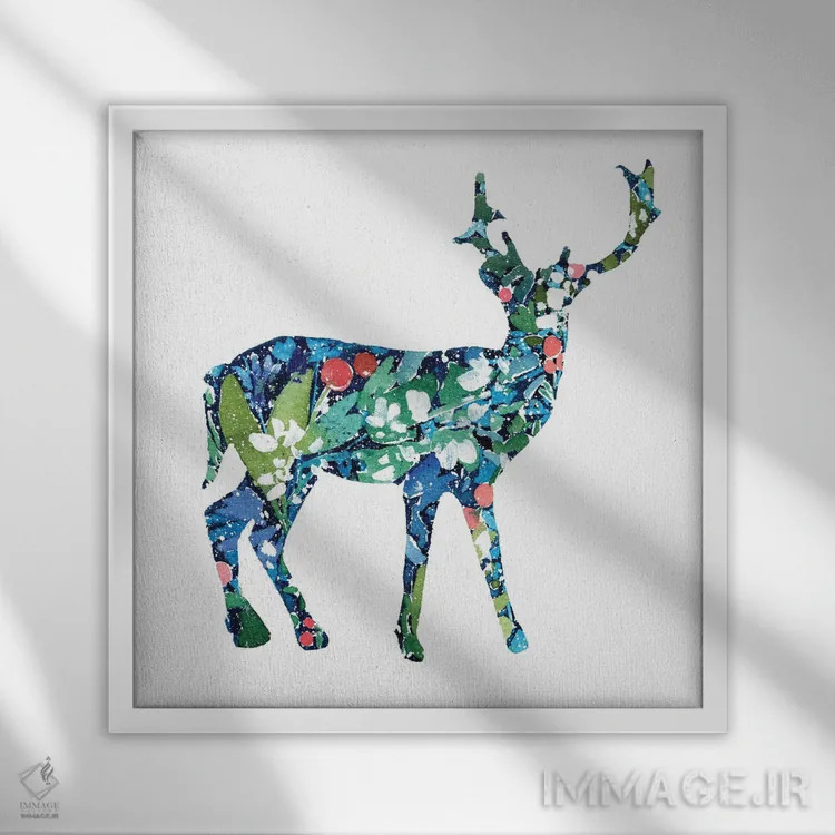 تابلو گوزن کریسمس اثر کریتیو اینگرید - نمای قابدار سفید