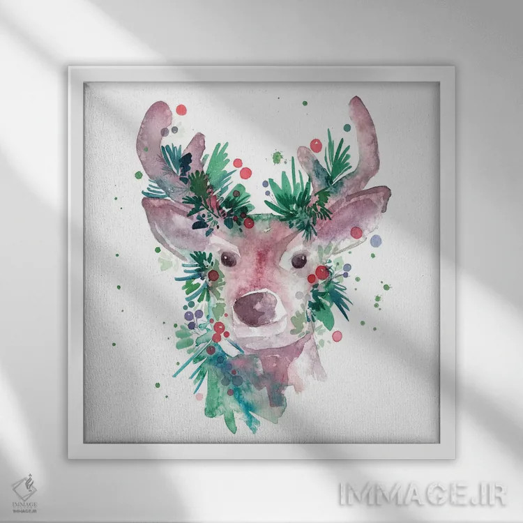 تابلو گوزن همیشهسبز اثر کریتیو اینگرید - نمای قابدار سفید