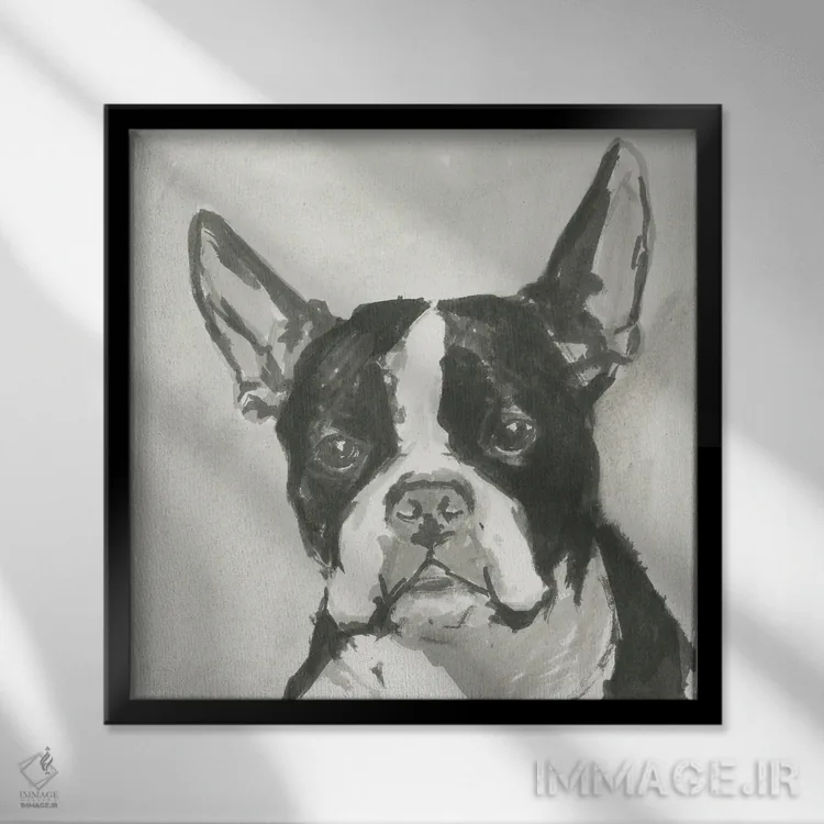 تابلو سگ مدرن بسیار خنثی X اثر کارتیسی - نمای قابدار مشکی