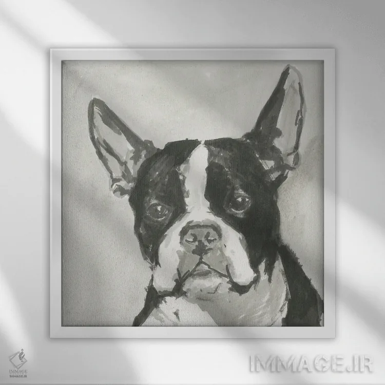 تابلو سگ مدرن بسیار خنثی X اثر کارتیسی - نمای قابدار سفید