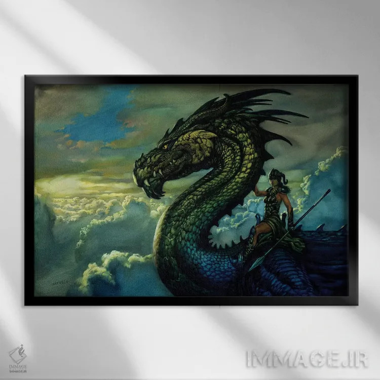 تابلو اژدهای آمازون اثر سیروئلو - نمای قابدار مشکی