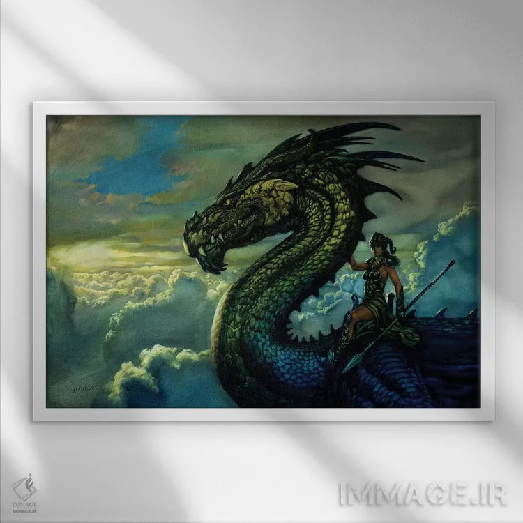 تابلو اژدهای آمازون اثر سیروئلو - نمای قابدار سفید