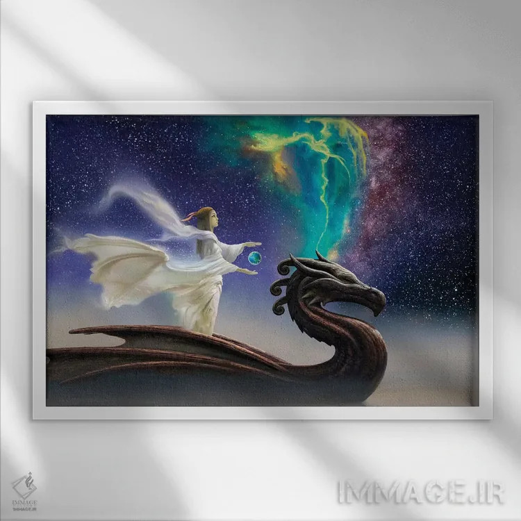 تابلو اژدهای کیهانی اثر سیروئلو - نمای قابدار سفید