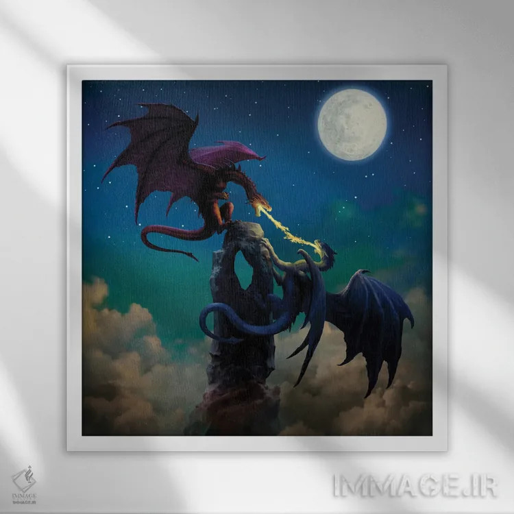 تابلو شمشیرهای آتشین اثر سیروئلو - نمای قابدار سفید