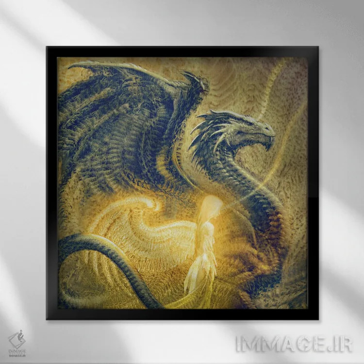 تابلو فرشته و اژدها اثر سیروئلو - نمای قابدار مشکی