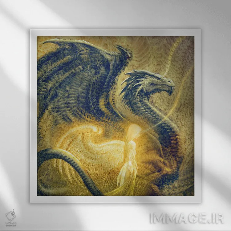 تابلو فرشته و اژدها اثر سیروئلو - نمای قابدار سفید