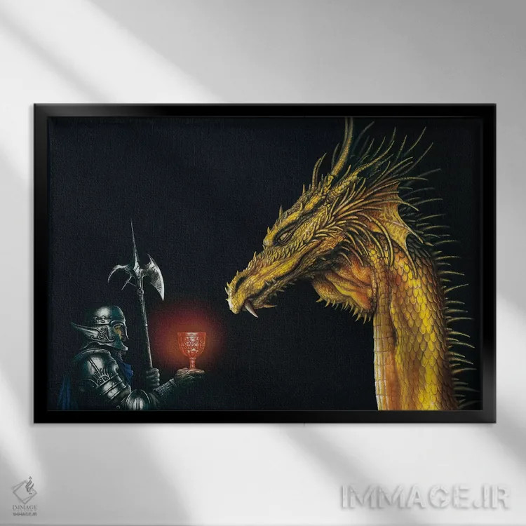 تابلو اژدهای طلایی اثر سیروئلو - نمای قابدار مشکی