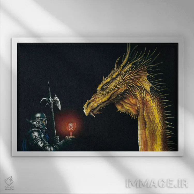 تابلو اژدهای طلایی اثر سیروئلو - نمای قابدار سفید