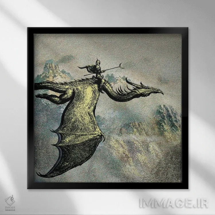 تابلو شوالیه سوار بر اژدها اثر سیروئلو - نمای قابدار مشکی