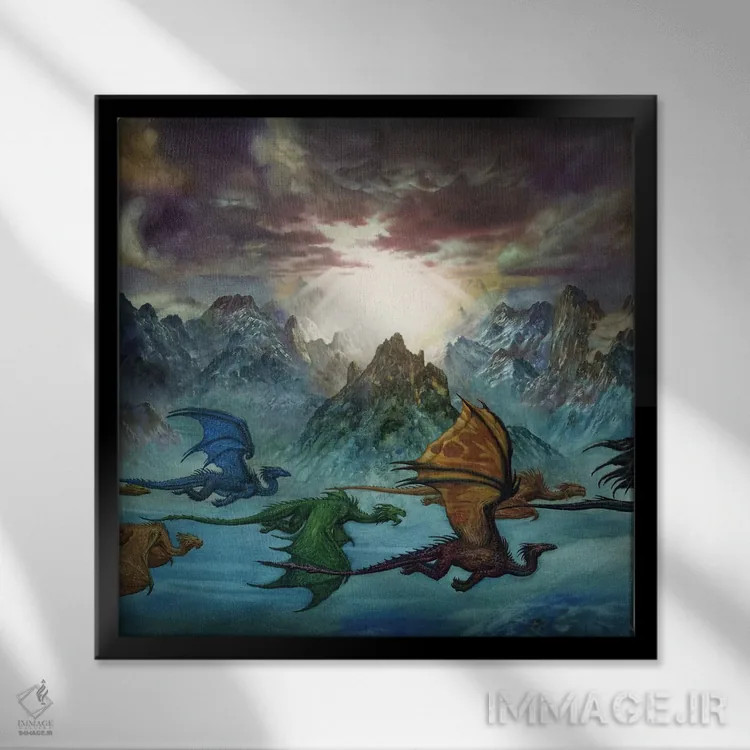 تابلو کوه اژدهایان اثر سیروئلو - نمای قابدار مشکی