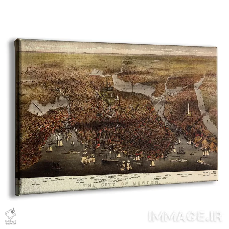 تابلو 1873,نقشه بوستون، ۱۸۷۳ اثر کاریه و آیووز (استودیو لیتوگرافی تاریخی آمریکا) - نمای پرسپکتیو محصول