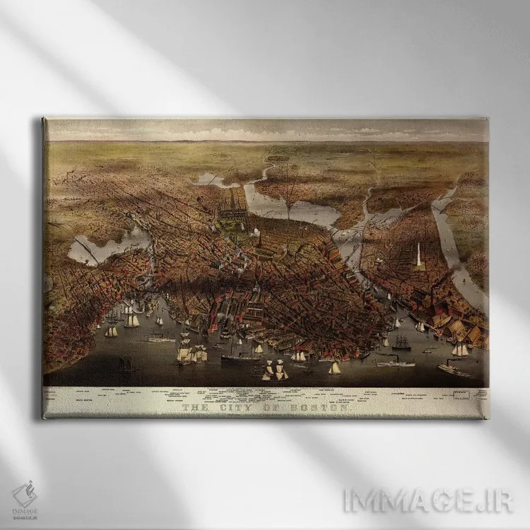 تابلو 1873,نقشه بوستون، ۱۸۷۳ اثر کاریه و آیووز (استودیو لیتوگرافی تاریخی آمریکا) - نمای روبهرو روی دیوار