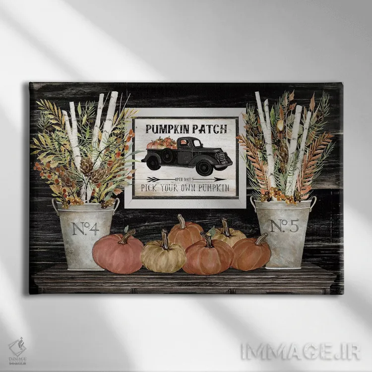 تابلو طبیعت بیجان وصله کدو حلوایی اثر سیندی جیکوبز - نمای روبهرو روی دیوار