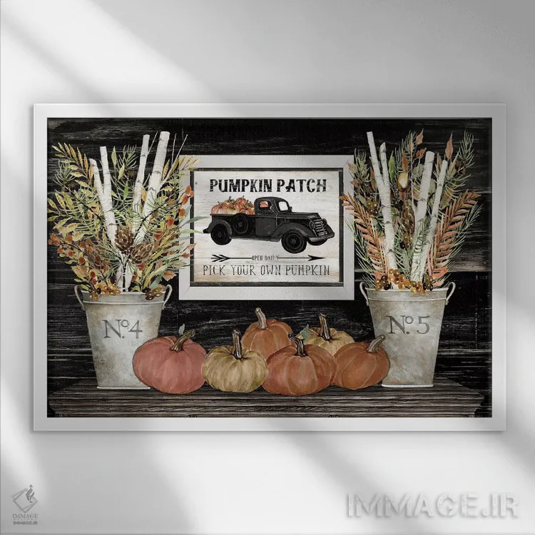 تابلو طبیعت بیجان وصله کدو حلوایی اثر سیندی جیکوبز - نمای قابدار سفید