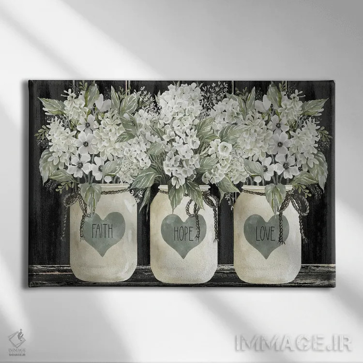 تابلو Hope, Love Crocks,گلدان ایمان، امید و عشق اثر سیندی جیکوبز - نمای روبهرو روی دیوار