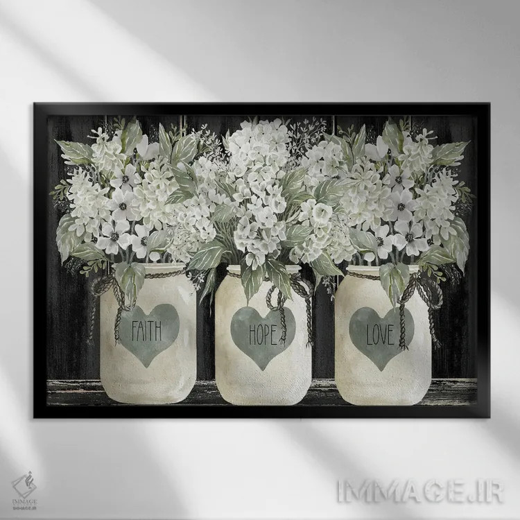 تابلو Hope, Love Crocks,گلدان ایمان، امید و عشق اثر سیندی جیکوبز - نمای قابدار مشکی