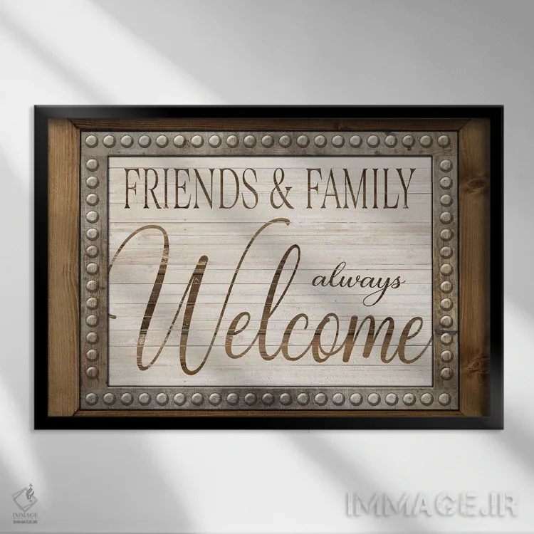 تابلو دوستان و خانواده همیشه خوشآمدند اثر سیندی جیکوبز - نمای قابدار مشکی