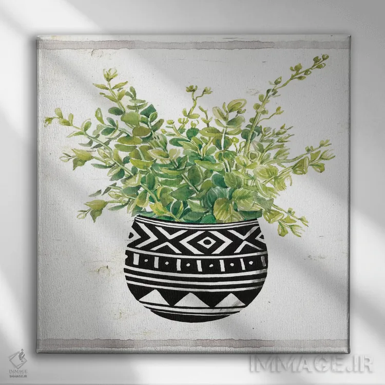 تابلو گلدان ساکولنت پارچه گلی سیاه و سفید II اثر سیندی جیکوبز - نمای روبهرو روی دیوار