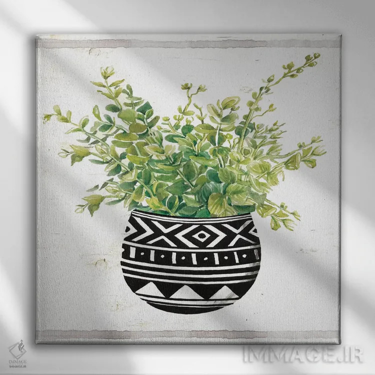 تابلو گلدان ساکولنت پارچه گلی سیاه و سفید II اثر سیندی جیکوبز - نمای روبهرو روی دیوار