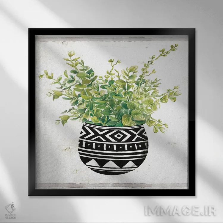 تابلو گلدان ساکولنت پارچه گلی سیاه و سفید II اثر سیندی جیکوبز - نمای قابدار مشکی