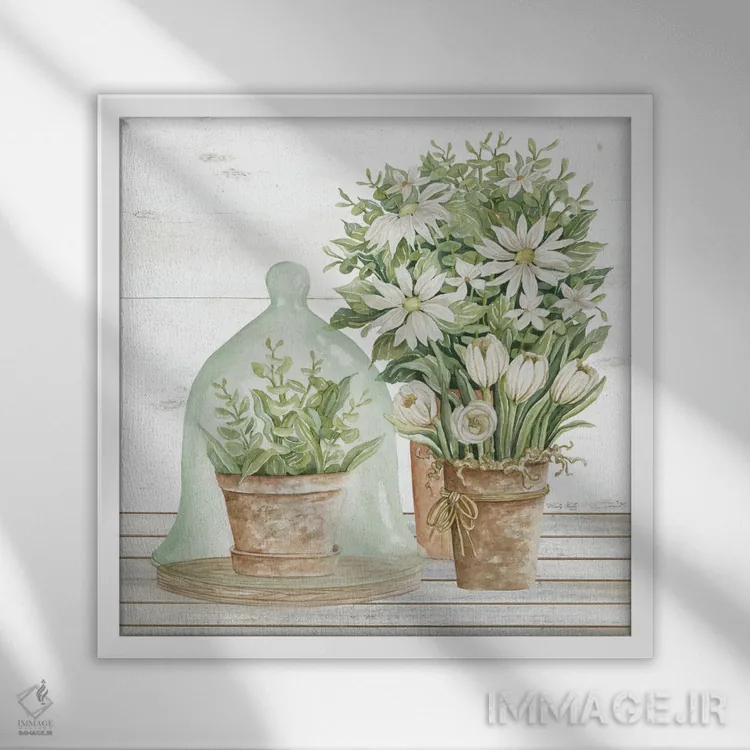 تابلو گلها و تراریوم اثر سیندی جیکوبز - نمای قابدار سفید