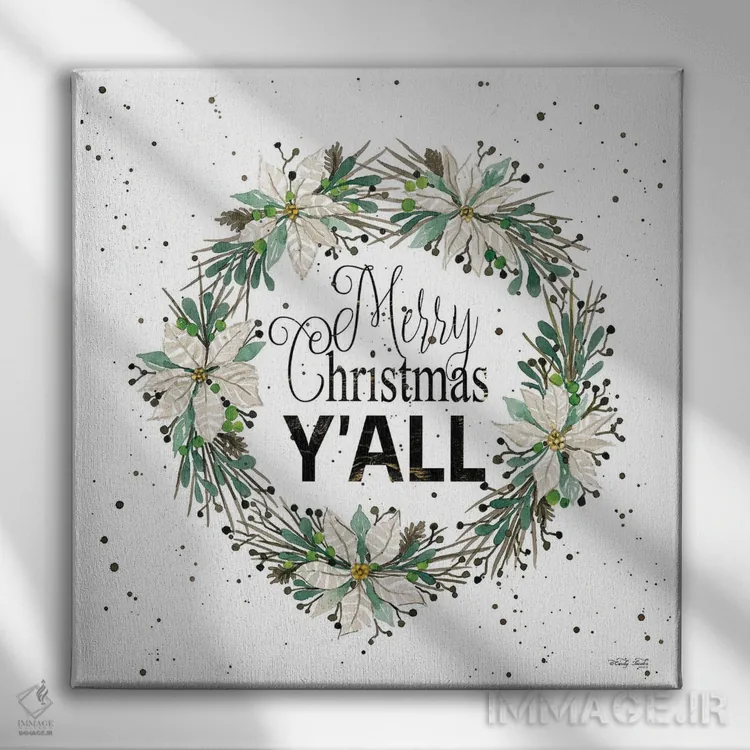 تابلو حلقه گل کریسمس مبارک به همه اثر سیندی جیکوبز - نمای روبهرو روی دیوار