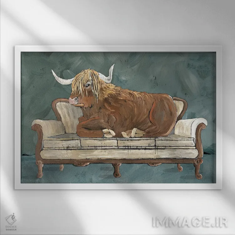 تابلو مبلهای گاوی شمارهٔ سه اثر سیندی جیکوبز - نمای قابدار سفید