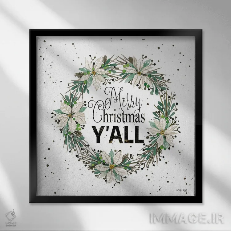 تابلو حلقه گل کریسمس مبارک به همه اثر سیندی جیکوبز - نمای قابدار مشکی