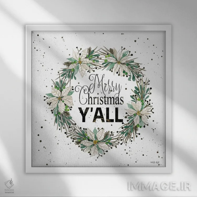 تابلو حلقه گل کریسمس مبارک به همه اثر سیندی جیکوبز - نمای قابدار سفید