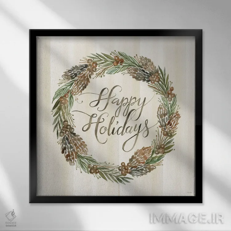 تابلو حلقه گل تبریک تعطیلات با مریم گلی اثر سیندی جیکوبز - نمای قابدار مشکی