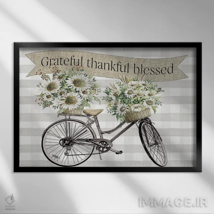 تابلو Thankful, Blessed Bicycle,دوچرخهٔ سپاسگزار، شکرگزار و پر برکت اثر سیندی جیکوبز - نمای قابدار مشکی