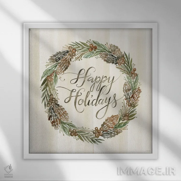 تابلو حلقه گل تبریک تعطیلات با مریم گلی اثر سیندی جیکوبز - نمای قابدار سفید