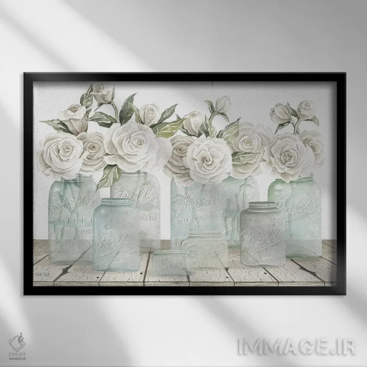 تابلو رژهٔ گلهای خنثی اثر سیندی جیکوبز - نمای قابدار مشکی