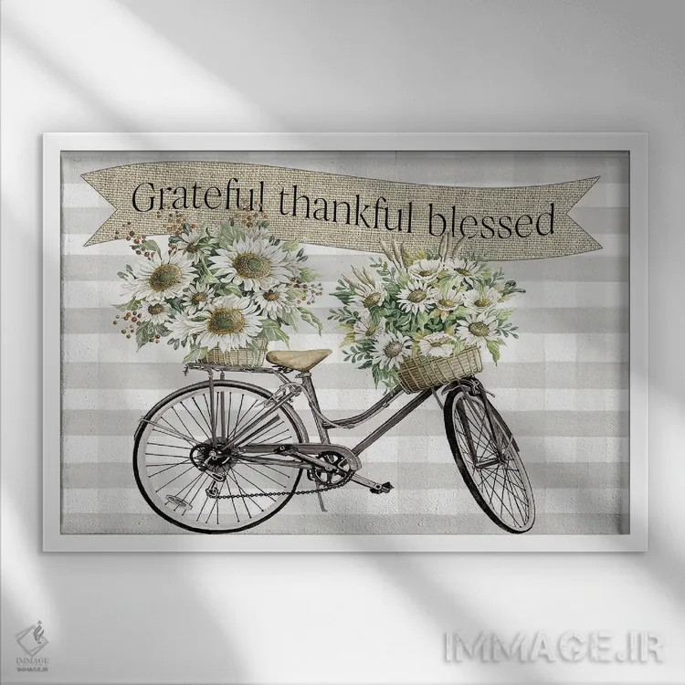 تابلو Thankful, Blessed Bicycle,دوچرخهٔ سپاسگزار، شکرگزار و پر برکت اثر سیندی جیکوبز - نمای قابدار سفید